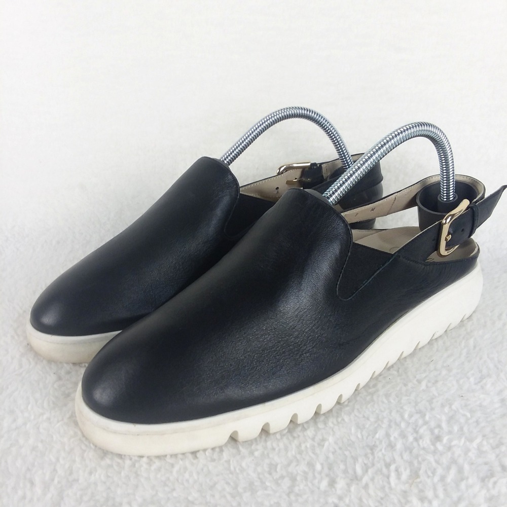 Amalfi by Rangoni Firenze Slingback Platform Sandal Black Leather Womens 7 Italy